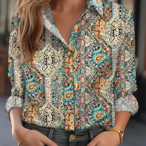 Chemise à motif bleu jaune et beige