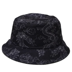 "DRAGON" Chapeau Bob Noir Imprimé - URB1™