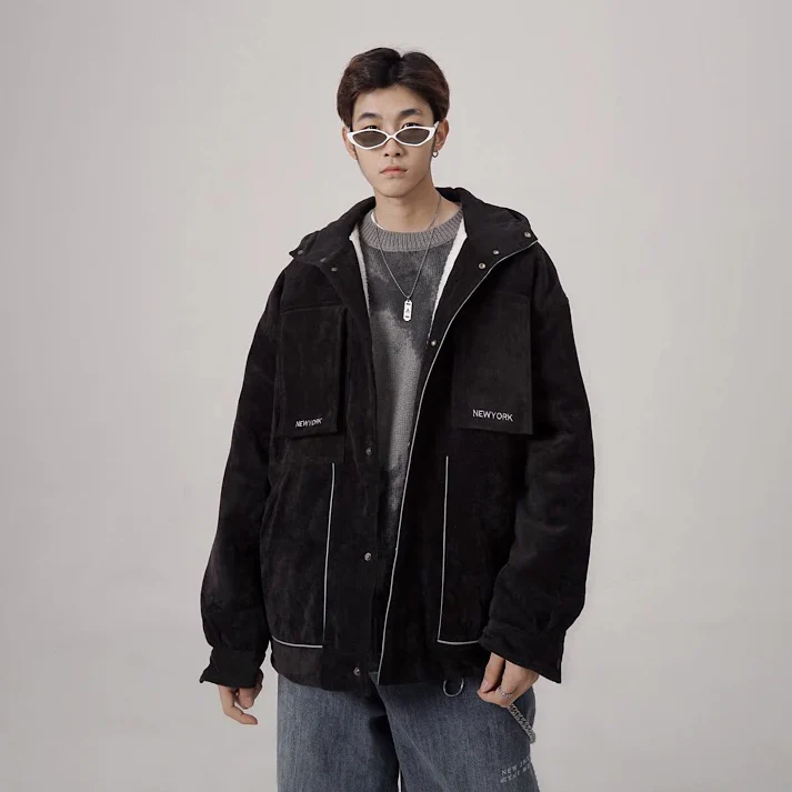 "SETMOHG" Manteau Blouson Noir Velour Mouton - URB1™ – Image 2